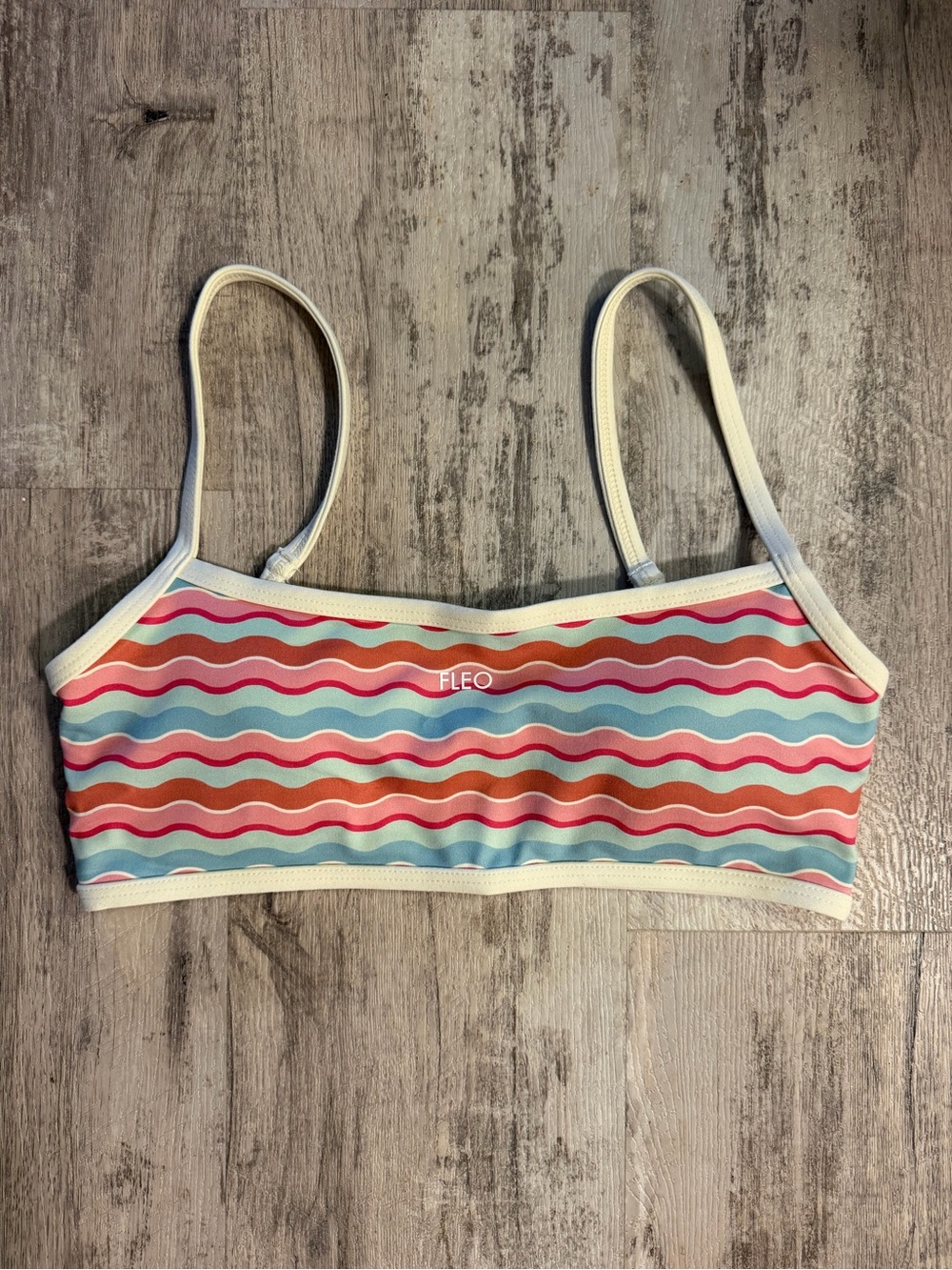 Fleo Women's Wavy Stripe Sports Bra— Pink, Blue & Cream